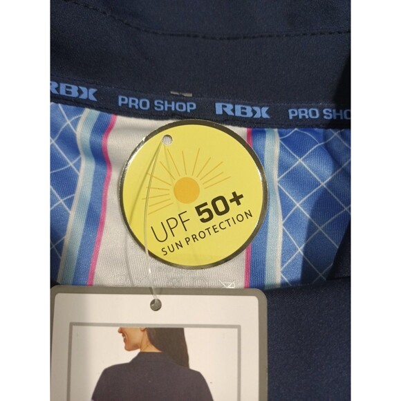 RBX Women's 1/4 Zip Front Short Polo W/ Printed Stripe At Sleeves Large NWT Blue - Picture 15 of 16